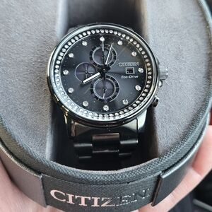 Citizen Eco-Drive Black Watch with Crystal Accents